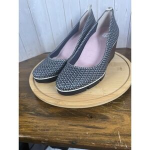 Betabrand Black and White Patterned Wedge Pumps